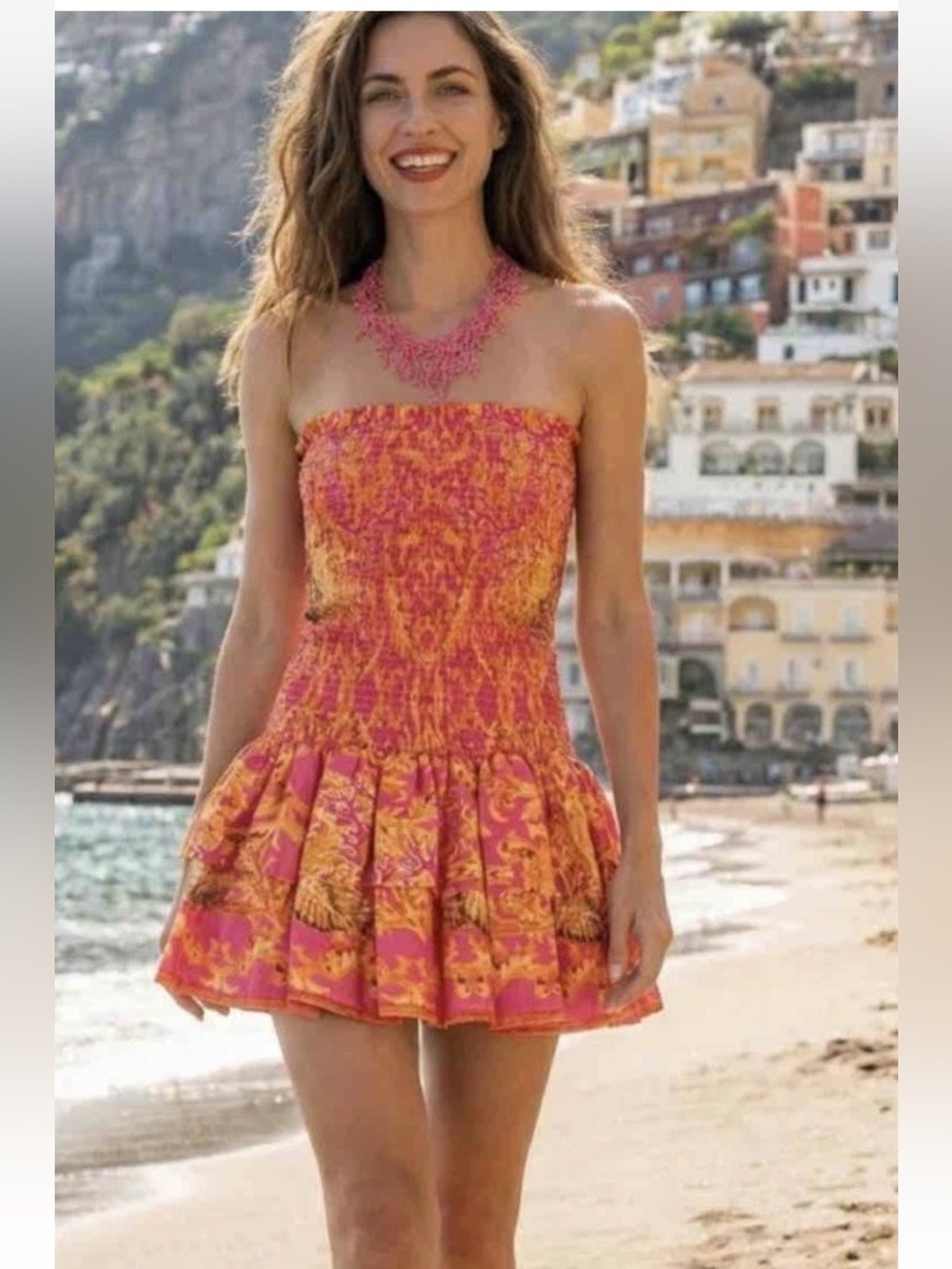 Antica Sartoria 2026 Positano Strapless Pink & Orange Sundress NWT O/S